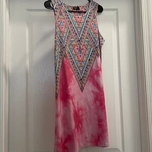XYNC Women's Sleeveless Graphic Print Summer Dress Size L Pink Tie Dye